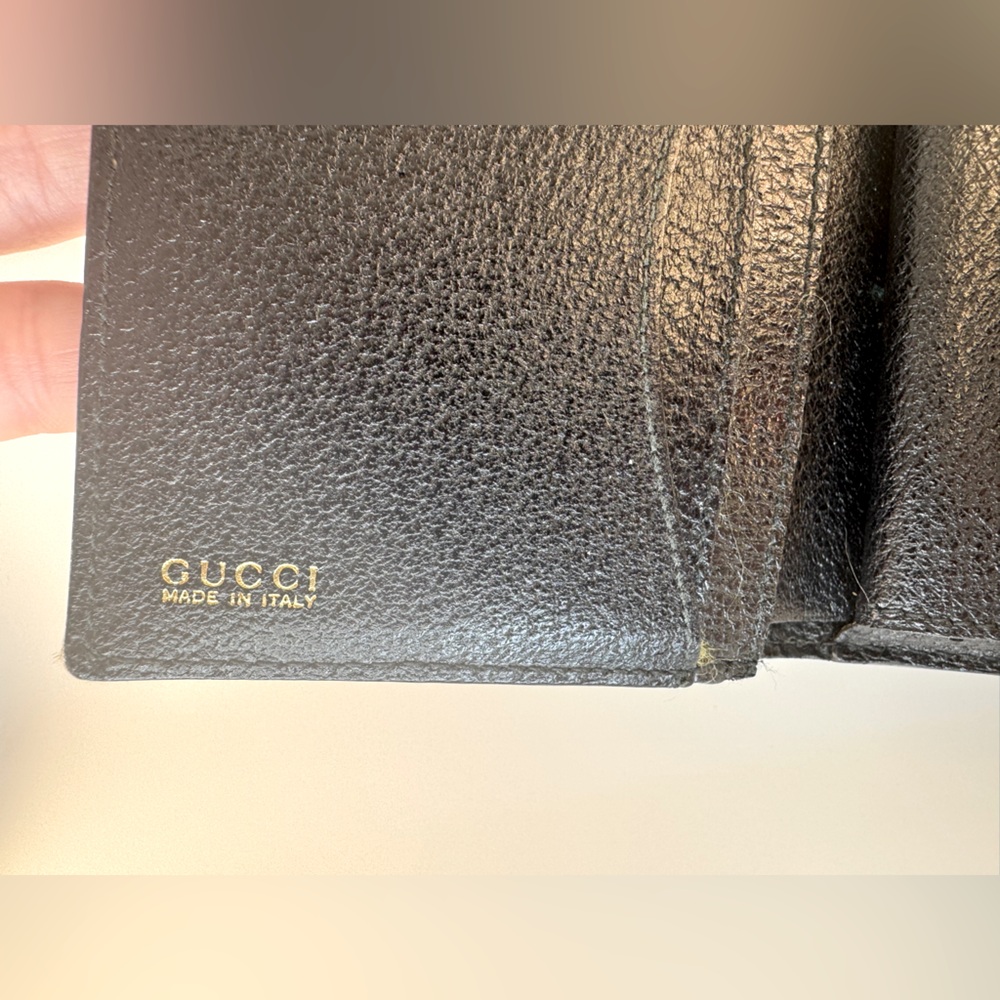 Gucci Horsebit Kisslock Coin Wallet Black Grained Leather Gucci Wallet Vintage - Picture 10 of 13
